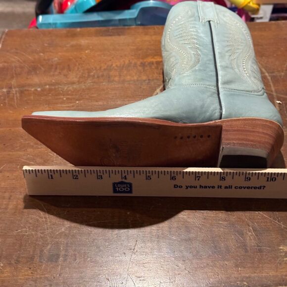 Rio Grande Leather Cowboy Girl Boots Women Sz 7 Light Blue Pointed Toe Slip-On - Picture 6 of 15